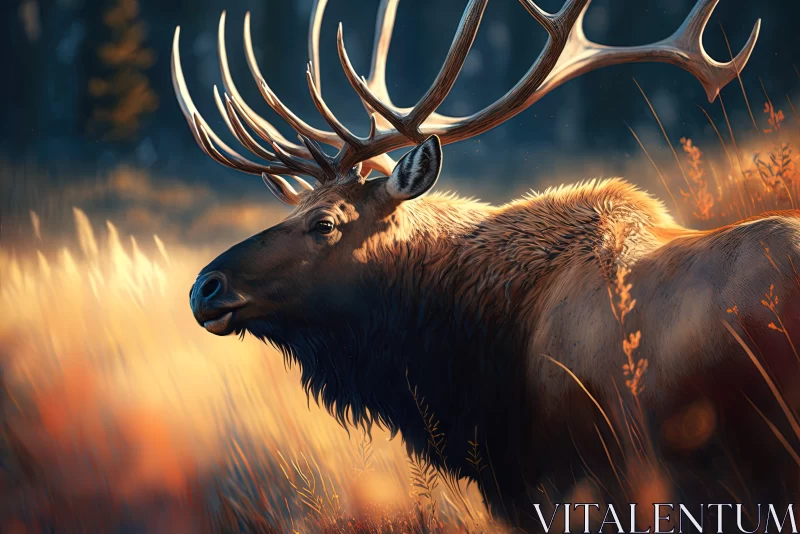 Elk in Field: A Concept Art Illustration with Americana Iconography AI Image
