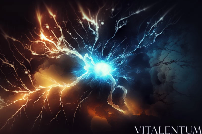 Explosion of Blue and Orange Lightning - Science Fiction Illustration
