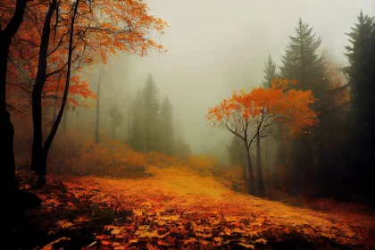 Foggy Autumn Hill with Beige and Amber Tones