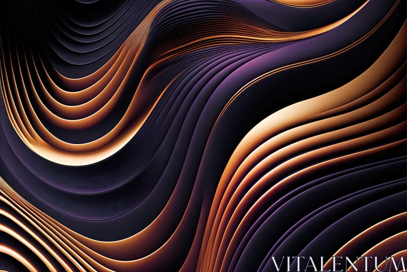 Gold and Purple Abstract Wallpaper with Curvilinear Shapes AI Image