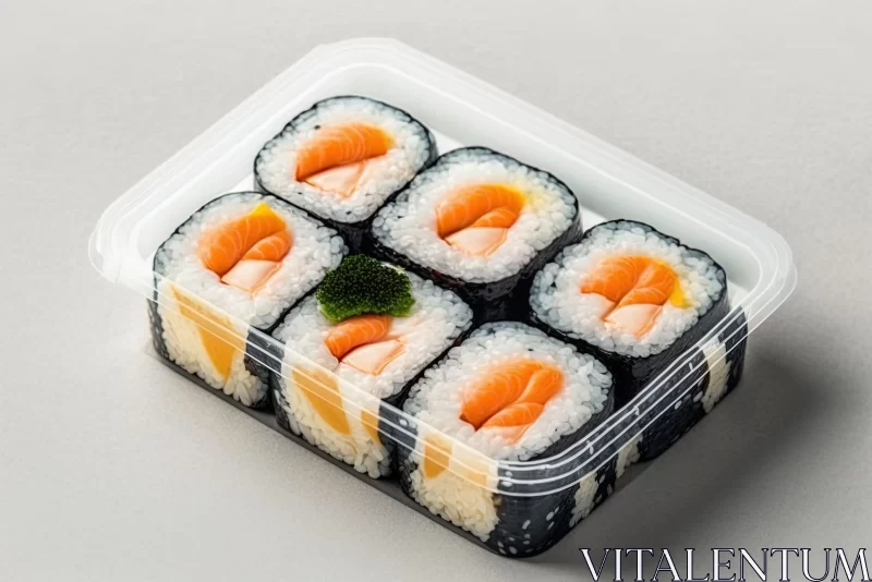 AI ART Sushi in Plastic Container on Grey Background