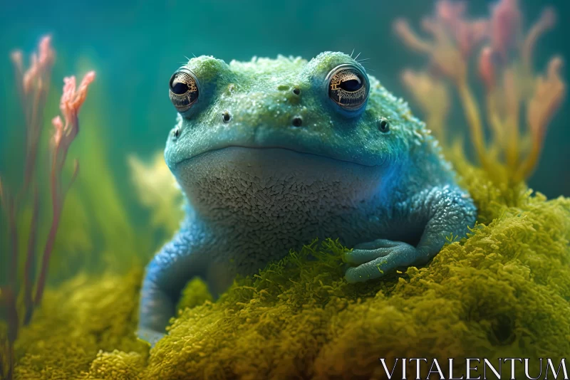AI ART Blue Frog in a Lush Environment - Macro View