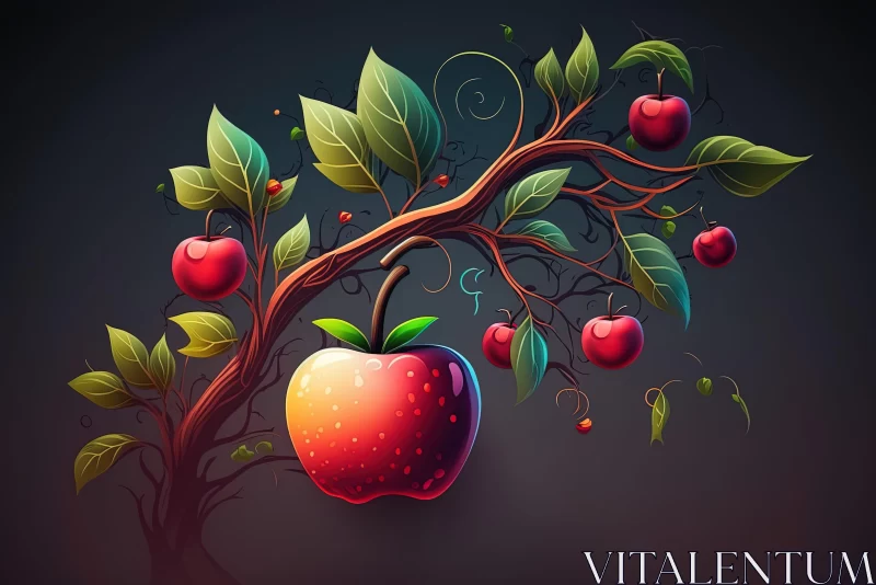Dreamlike Cartoon Apple Tree Artwork AI Image