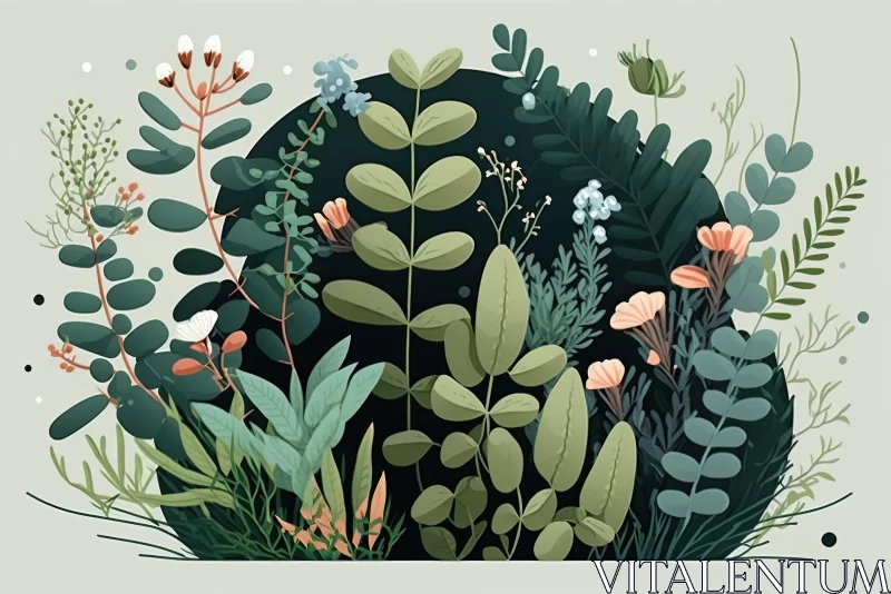 Serene Botanical Landscape Illustration in Earthy Tones AI Image