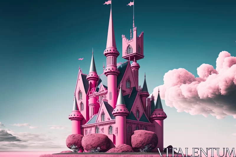 Whimsical Pink Castle in the Sky - Surreal Artwork AI Image