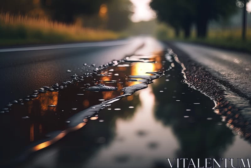 Reflections at Dawn: A Nature-Inspired Road Journey AI Image