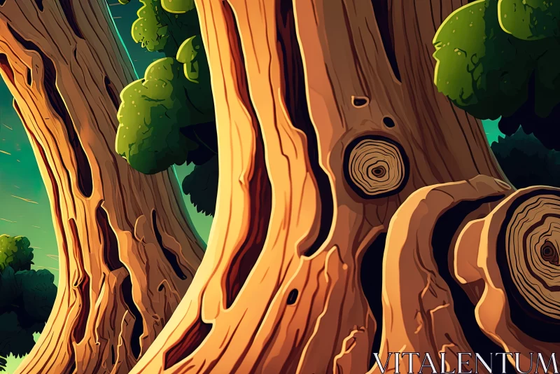 Animated Forest with Detailed Tree Trunks and Wood Texture AI Image