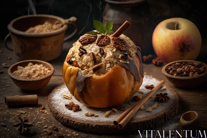 Autumn Halloween Food Art - Pumpkin and Apples AI Image
