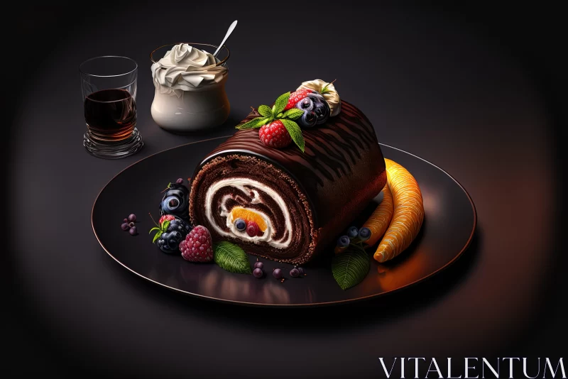 Captivating Fruit and Berry Cake in Chiaroscuro Lighting and Rollerwave Style AI Image