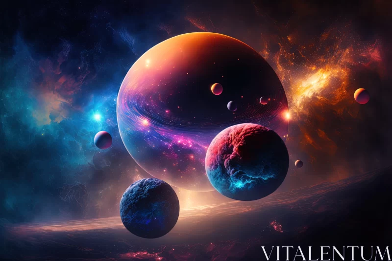 Colorful Fantasy Space Wallpaper with Planets and Stars AI Image