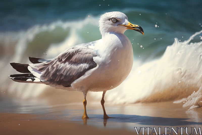 Seagull at the Beach - A Detailed and Vibrant Artistic Rendering AI Image
