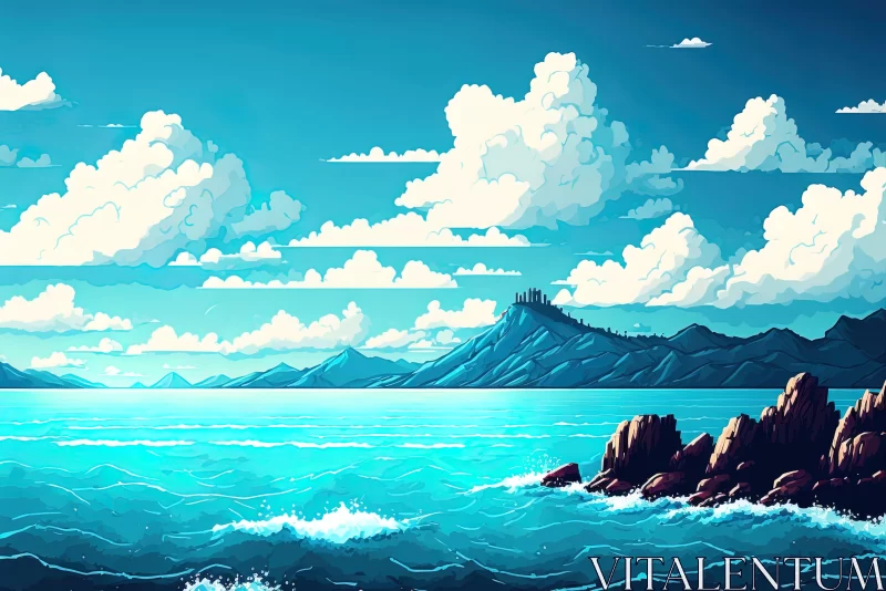 Animated Ocean Scenery in Pixel Art with Detailed Landscapes AI Image