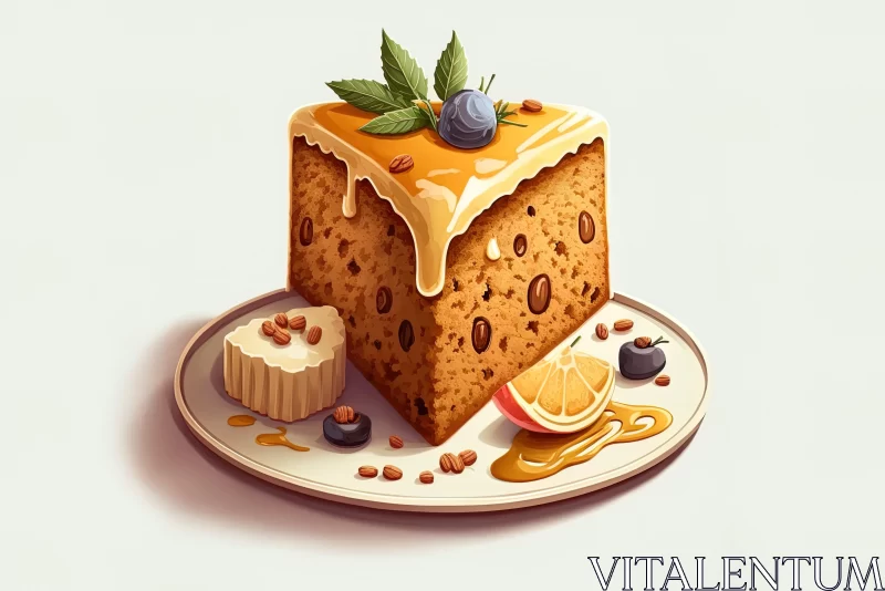 Exquisite Food Illustration: Honey-topped Cake Artwork AI Image