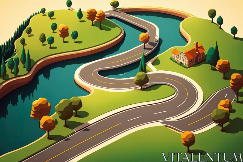 Isometric Illustration of a Winding Road - Colorful 3D Art AI Image