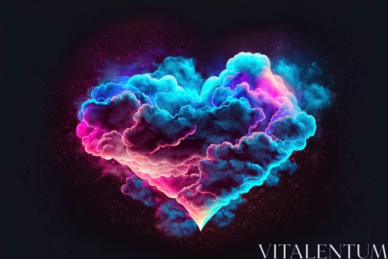 Surrealistic Neon Heart-Shaped Cloud Illustration AI Image