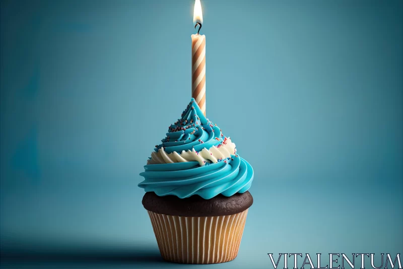 Blue Birthday Cupcake with Candle - Celebration Art AI Image