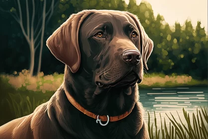 Brown Dog Near Water - A Study in Realistic Detailed Portraits