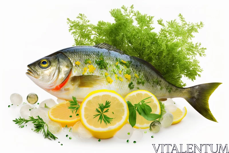 Photorealistic Still Life of Fish with Lemon and Herbs AI Image