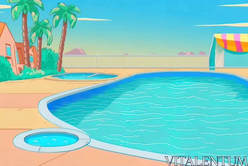 Cartoon Swimming Pool Landscape - Nostalgic Minimalism AI Image