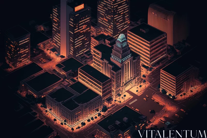 Night Cityscape: A Nostalgic Isometric Illustration AI Image