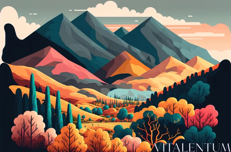 Colorful Mexican Folklore-Inspired Landscape Illustration AI Image