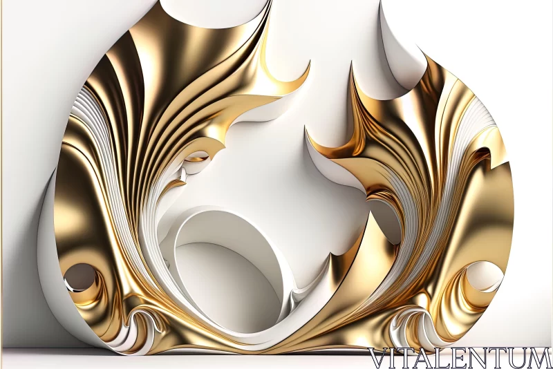 Abstract 3D Golden Flame Art in Rococo Style AI Image