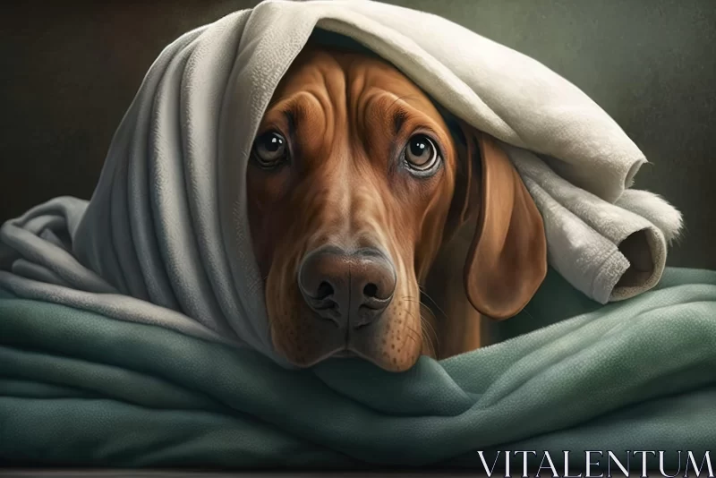 Captivating Digital Art Illustration of a Dog Wrapped in a Blanket AI Image