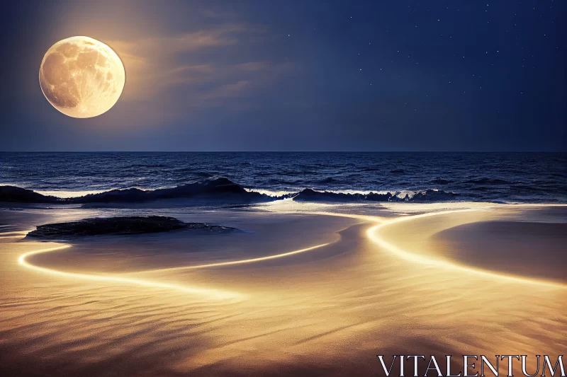 Moonlit Sky Over Sand: Mesmerizing Colorscape and Futuristic Landscape AI Image