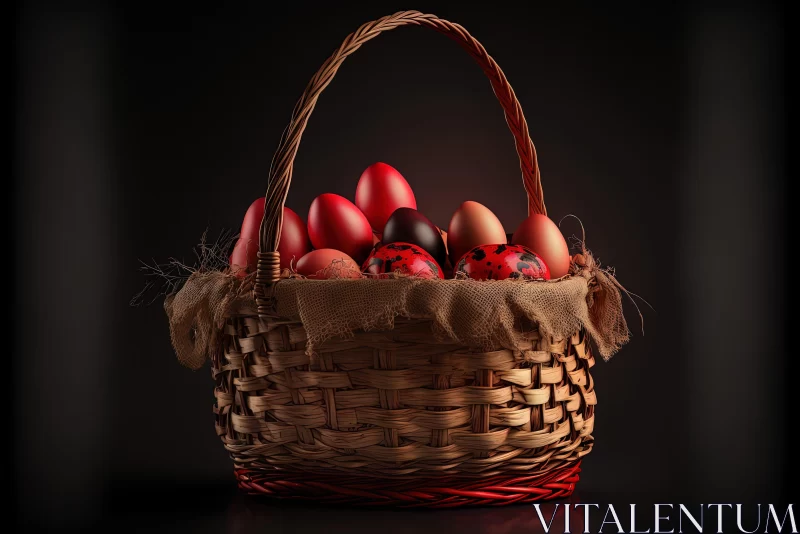 Easter Basket with Insect-Made Red and Black Easter Eggs AI Image
