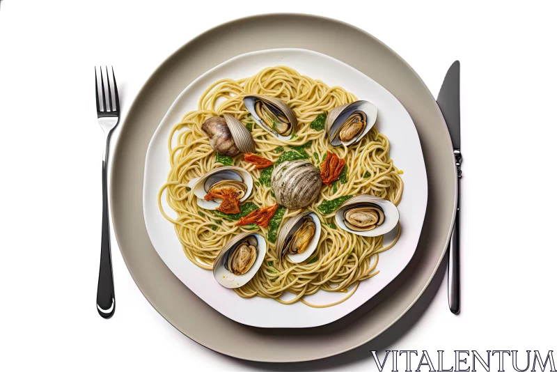 Italian Seafood Delight: Spaghetti and Clams in Silver and Light Orange AI Image