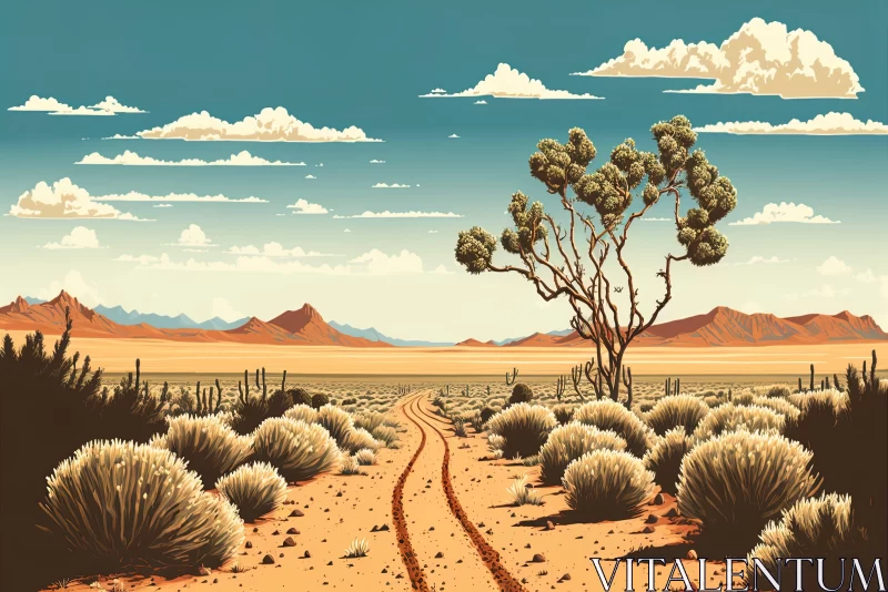 Nostalgic Realism: Desert Landscape Illustration AI Image