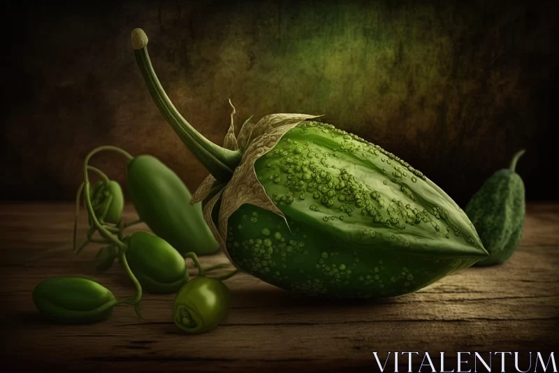 Realistic Still Life of Green Peppers in Traditional Mexican Style AI Image