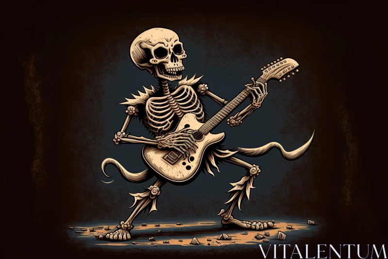 Skeleton Guitarist: A Darkly Detailed Illustration AI Image