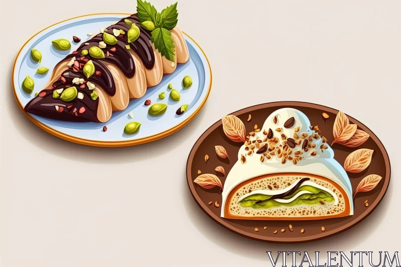 Delicious Desserts in Cartoon Realism Style Illustrations AI Image