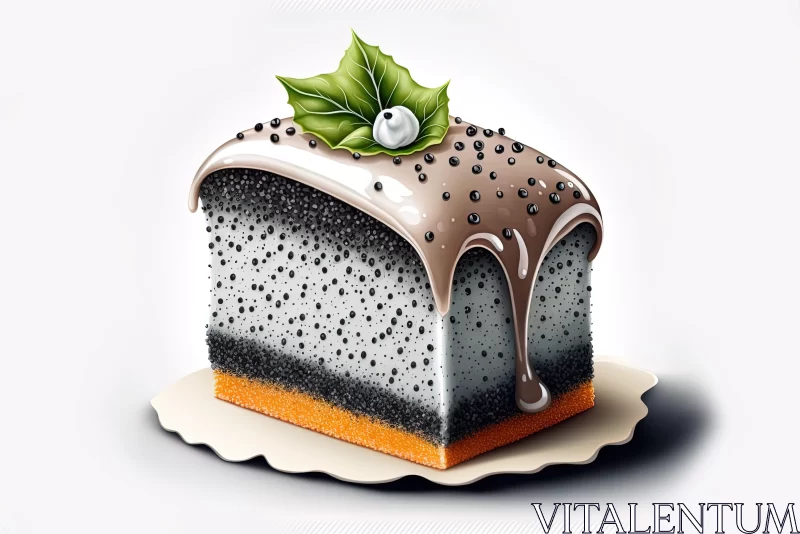 Gothic Style Cake Illustration with Black Ice Cream and Detailed Foliage AI Image