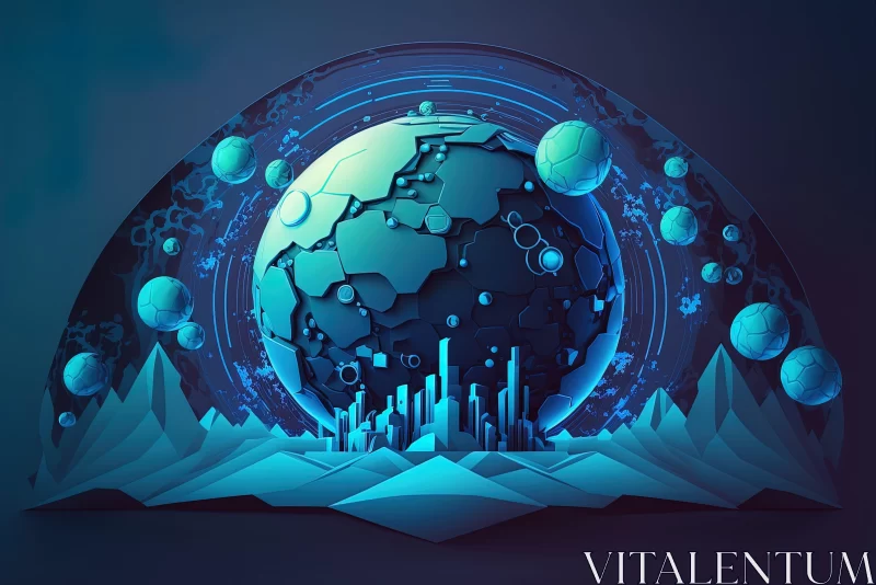 Futuristic Earth Globe Art: Cyberpunk Futurism Meets Neon Art Nouveau AI Image