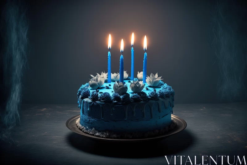 Blue Birthday Cake with Candles - A Photorealistic Celebration AI Image
