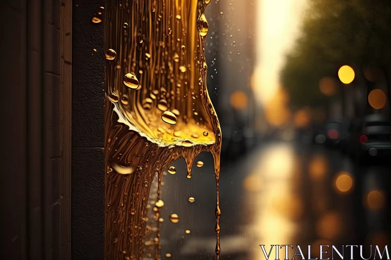 Golden Raindrops on Amber Street Scene AI Image