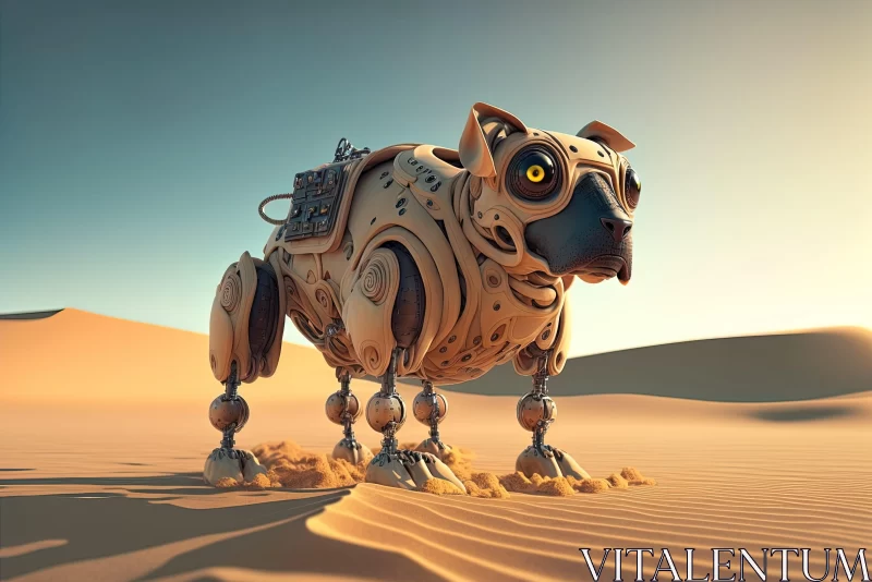 Mechanical Dog in Sci-fi Baroque Desert AI Image