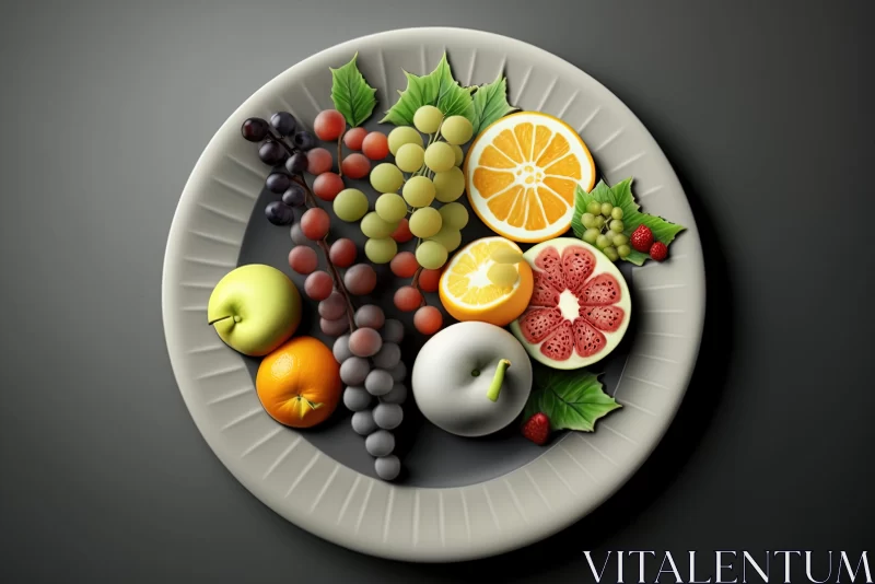 3D Render of Fruit Plate on Dark Background AI Image