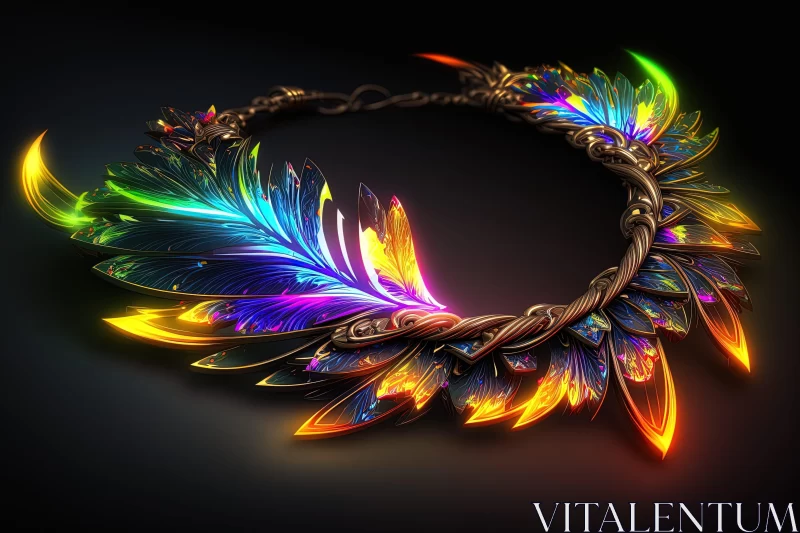Colorful Fantasy Art: Intricate Light Rays and Feather AI Image