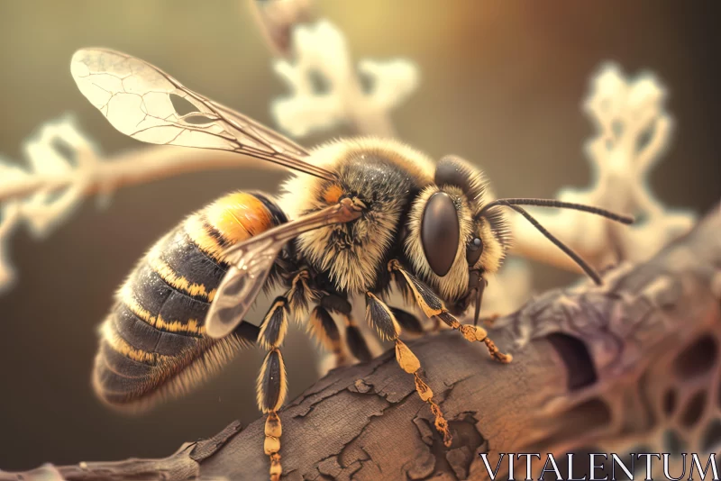 Realistic Rendering of Bee on Branch: A Study in Detail and Light AI Image