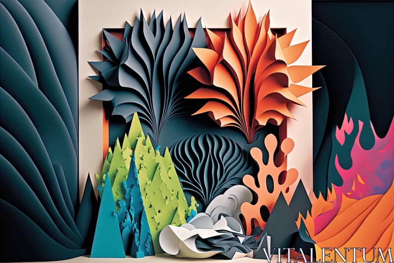 Abstract Papercut Artwork of Plants and Fire AI Image