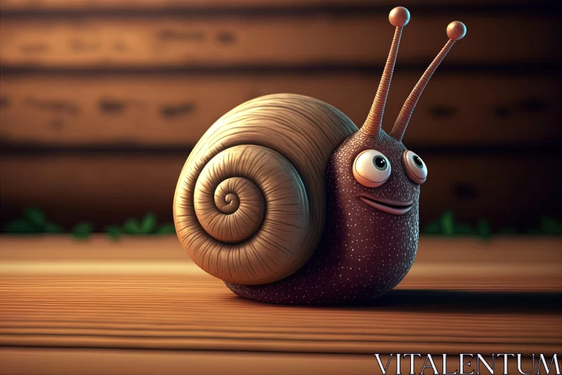 Cartoon Snail by Wooden Table: A Textured, Emotive Art Piece AI Image