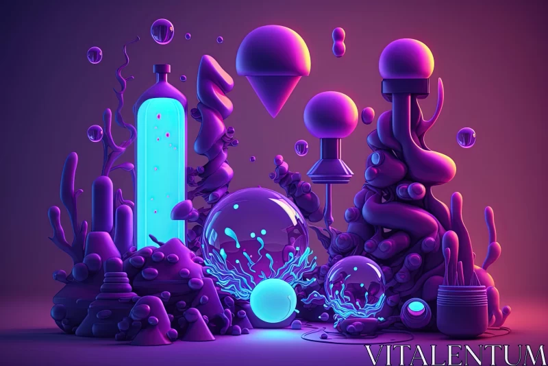 Futuristic Neon Realism: A 3D Mushroomcore Illustration AI Image
