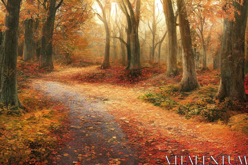Autumn Forest Pathway: A Traditional Landscape AI Image