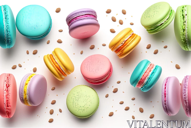 Colorful Macarons on Parisian Tabletop: Aerial View AI Image