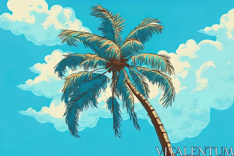 Vintage-Influenced Tropical Palm Tree Illustration AI Image
