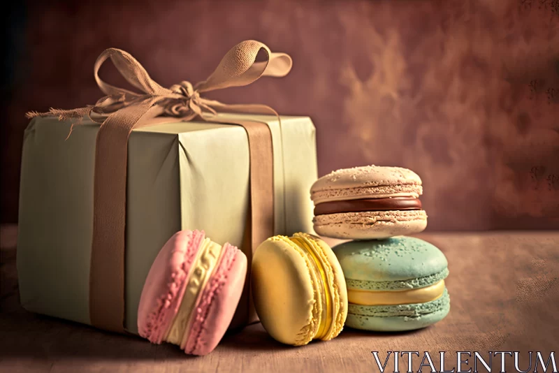 Colorful Macaroons in Vintage Style Box AI Image