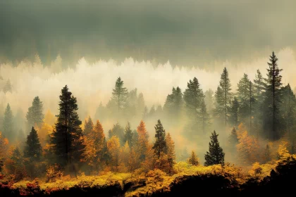 Enchanting Autumn Woods in Fog - a Topographic View
